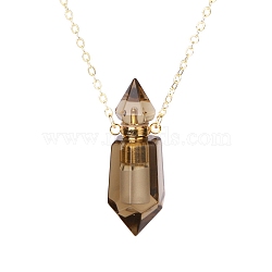 Natural Smoky Quartz Perfume Bottle Pendant Necklace, Aromatherapy Essential Oil Bottle Necklace with Stainless Steel Chain Finding, 24.02 inch(61cm)(PW-WG2A891-01)