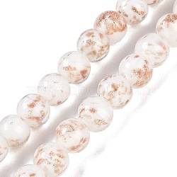 Handmade Gold Sand Lampwork Beads, Round, White, 8~8.5x7.5~8mm, Hole: 1.5mm, about 48pcs/strand, 14.02''(35.6cm)(LAMP-Z009-01D)