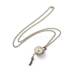 Alloy Round Pendant Necklace Quartz Pocket Watch, with Iron Chains and Lobster Claw Clasps, Antique Bronze, 31.1 inch, Watch Head: 85x29x23mm(WACH-N011-07A)