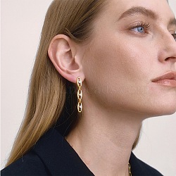304 Stainless Steel Micro Pave Cubic Zirconia Dangle Stud Earrings for Women, Oval, Golden, 46x6.5mm(SA-A003-04G)