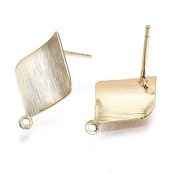 Brass Stud Earring Findings, Nickel Free, Twist Rhombus, Real 18K Gold Plated, 17x11.5mm, Hole: 1mm, Pin: 0.8mm(X-KK-T056-28G-NF)