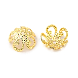 Brass Beads Cap, Long-Lasting Plated, 5-Petal Flower, Golden, 8x3mm, Hole: 0.9mm(KK-H446-03G-02)