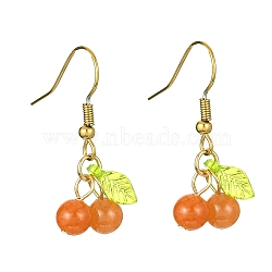 Natural Red Aventurine Cherry Dangle Earrings, 304 Stainless Steel Earrings, 32x13mm(EJEW-JE05519-02)