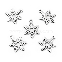 201 Stainless Steel Pendants, Christmas Theme, Snowflake, Stainless Steel Color, 19x14x1mm, Hole: 1.5mm(STAS-E157-04P)