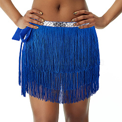 Polyester Tassel Belly Dance Short, Hip Scarf, Sequins Costume Party Rave Skirts, Fringe Hip Skirt, with Plastic Sheet, Blue, 2200mm(AJEW-WH0038-96A)