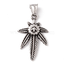 304 Stainless Steel Pendants, Leaf, Antique Silver, 38x24x4mm, Hole: 8x4mm(STAS-M299-18AS)