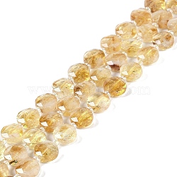 Natural Citrine Beads Strands, with Seed Beads, Faceted Hexagonal Cut, Flat Round, 10~11x5~6mm, Hole: 1mm, about 30~31pcs/strand, 14.57~14.96 inch(37~38cm)(G-N342-10)