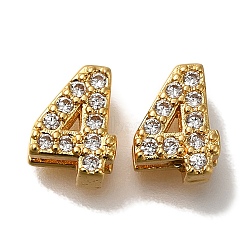 Rack Plating Number Brass Micro Pave Clear Cubic Zirconia Silde Charms, Long-Lasting Plated, Lead Free & Cadmium Free, Large Hole Bead, Real 18K Gold Plated, 8.5x6.5x4.5mm, Hole: 7x1.5mm(KK-A231-13E)