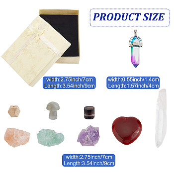 DIY Gemstone Jewelry Making Finding Kit, Including Natural Mixed Gemstone & Wood & Glass Pendant & Beads, Bullet & Nuggets & Heart, Mixed Color, 9Pcs/box