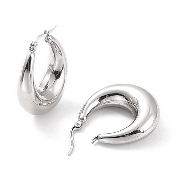 Non-Tarnish 304 Stainless Steel Chunky Hoop Earrings for Women, Stainless Steel Color, 32x28x10mm, Pin: 0.6mm