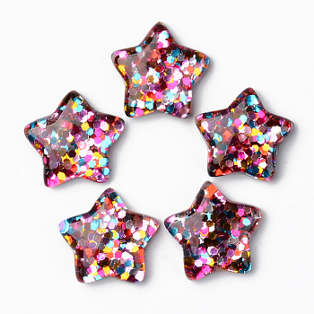 Transparent Resin Cabochons, with Pailette/Sequins, Star, Colorful, 15x16x4.5mm