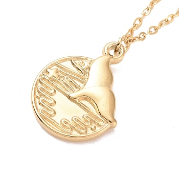 Ion Plating(IP) 304 Stainless Steel Whale Tail Pendant Necklace for Women, Golden, 17.68 inch(44.9cm)
