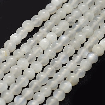 Natural White Moonstone Beads Strands, Round, 5mm, Hole: 1mm, about 80~83pcs/strand, 15.7 inch(40cm)