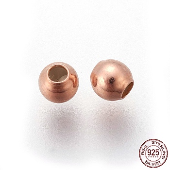 925 Sterling Silver Stopper Beads, with Silicone inside, Rose Gold, 3.5x3mm, Hole: 0.5mm