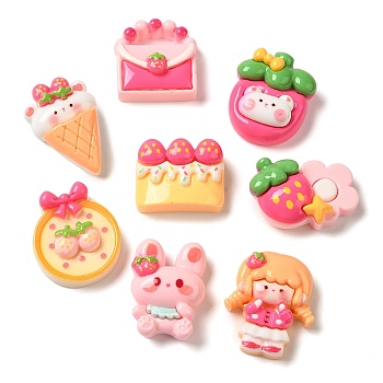 Cute Opaque Resin Decoden Cabochons, Ice Cream/Rabbit/Strawberry, Mixed Shapes, 18~28x18~28x10mm