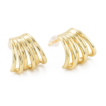Brass Stud Earrings, Long-Lasting Plated, Leaf, Real 18K Gold Plated, 12x13mm, Pin: 0.8mm