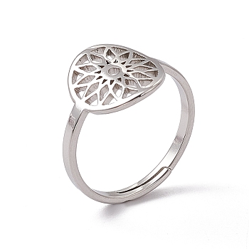 201 Stainless Steel Flower Adjustable Ring for Women, Stainless Steel Color, US Size 6(16.5mm)