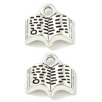 Tibetan Style Alloy Pendants, Lead Free & Cadmium Free, Book Charms, Antique Silver, 11x12x3.5mm, Hole: 1.8mm