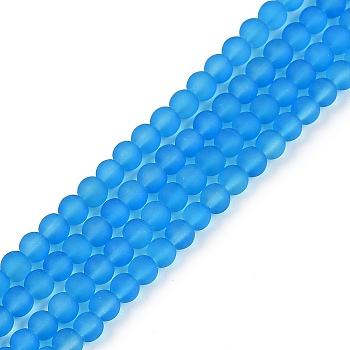 Transparent Glass Beads Strands, for Beading Jewelry Making, Frosted, Round, Deep Sky Blue, 4.5mm, Hole: 0.6mm, about 204pcs/strand, 31.89 inch(81cm)