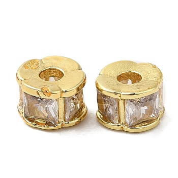 Rack Plating Brass Micro Pave Cubic Zirconia Beads, Cadmium Free & Lead Free, Column, Clear, 6x4mm, Hole: 2mm