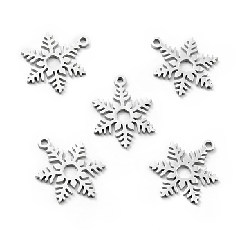 201 Stainless Steel Pendants, Christmas Theme, Snowflake, Stainless Steel Color, 19x14x1mm, Hole: 1.5mm