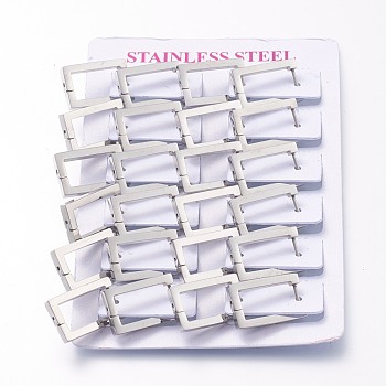 304 Stainless Steel Huggie Hoop Earrings, Rectangle, Stainless Steel Color, 20x13x3mm, Pin: 1mm, 12pairs/card