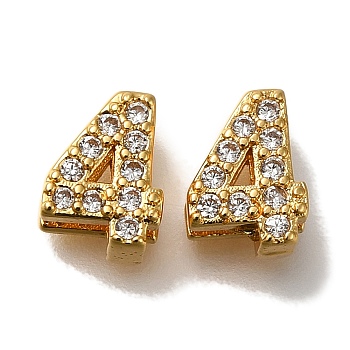 Rack Plating Number Brass Micro Pave Clear Cubic Zirconia Silde Charms, Long-Lasting Plated, Lead Free & Cadmium Free, Large Hole Bead, Real 18K Gold Plated, 8.5x6.5x4.5mm, Hole: 7x1.5mm