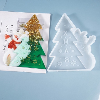Epoxy Resin Casting Molds, Christmas Tree & Snowman Silicone Molds, White, 195x160x19mm