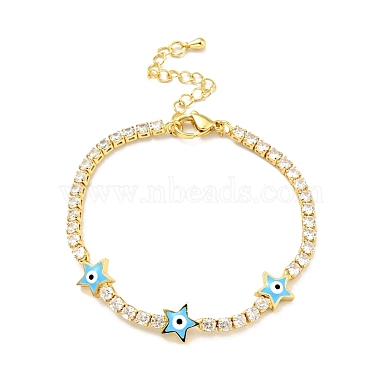 Étoile avec bracelet à maillons en émail mauvais œil avec chaînes de tennis en zircone cubique transparente(BJEW-G650-01G)-2