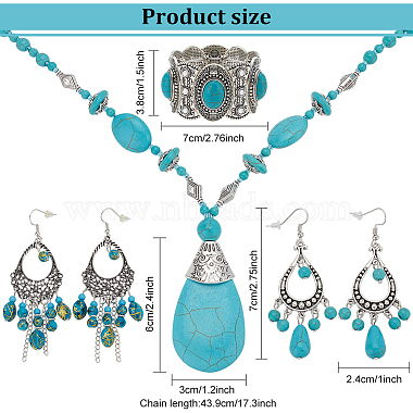 ANATTASOUL 2 Sets 2 Style Synthetic Turquoise Teardrop Lariat Necklace & Chandelier & Oval Beaded Stretch Bracelet(SJEW-AN0001-02)-2