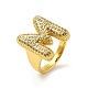 Letter Brass Micro Pave Clear Cubic Zirconia Open Cuff Ring for Women(RJEW-N046-03M-G)-1