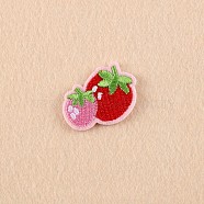 Computerized Embroidery Cloth Iron on/Sew on Patches, Costume Accessories, Appliques, Strawberry, Red, 25x35mm(DIY-F038-E03)