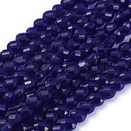 Glass Beads Strands, Faceted, Flat Round, Dark Blue, 6x4mm, Hole: 1.2mm, about 98pcs/Strand, 22 inch(53.5cm)(X-EGLA-J149-B03)