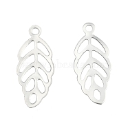 Leaf 201 Stainless Steel Charm Pendants, Smooth Surface, Stainless Steel Color, 13x5.5x0.5mm, Hole: 1mm(STAS-R075-12)