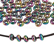 Ion Plating(IP) 304 Stainless Steel Beads, with Rubber Inside, Slider Beads, Stopper Beads, Rondelle, Rainbow Color, 8x4mm, Hole: 4mm, 50pcs/box(STAS-CJ0001-203)