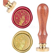 DIY Scrapbook, Brass Wax Seal Stamp and Wood Handle Sets, Moon & Hand, Golden, 8.9x2.5cm, Stamps: 25x14.5mm(AJEW-WH0100-090)