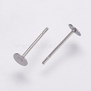 304 Stainless Steel Stud Earring Settings, Flat Pad Earring Post, Flat Round, Stainless Steel Color, Tray: 4mm, 12x4mm, Pin: 0.7mm(X-STAS-K146-009-4mm)