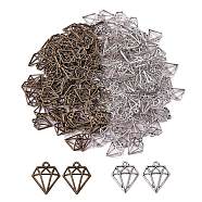 200Pcs Alloy Pendants, Hollow, Diamond Shaped, Antique Bronze & Antique Silver, 19x16mm, Hole: 2mm(JX245A)