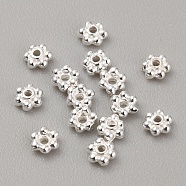925 Sterling Silver Spacer Beads, 6-Petal Flower, Silver, 3x1mm, Hole: 0.7mm(STER-WH0010-15S)