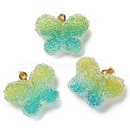 Transparent Resin Dotted Rhinetone Pendants, Butterfly Charms with Rack Plating Brass Findings, Real 18K Gold Plated, Cadmium Free & Lead Free, Long-Lasting Plated, Medium Turquoise, 24x32x10mm, Hole: 4x2.5mm(RESI-N040-02G-03-RS)