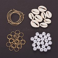DIY Earring Making, 304 Stainless Steel Hoop Earrings, 304 Stainless Steel Jump Rings, Open Jump Rings, Imitation Pearl Acrylic Beads and Cowrie Shell Beads, Mixed Color, 10mm(DIY-X0098-30)