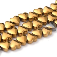 Non-magnetic Synthetic Hematite Beads Strands, Galvanic Plating(Color Retention for 1 Year), Heart, Golden Plated, 6x6x3mm, Hole: 1mm, about 76pcs/strand, 15.94 inch(40.5cm)(G-B014-10A-06)