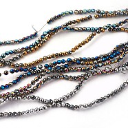Electroplated Non-magnetic Synthetic Hematite Beads Strands, Faceted, Half Plated, Round, Mixed Color, 4mm, Hole: 0.8mm, about 102pcs/strand, 15.74 inch(40cm)(G-P408-O-4mm)