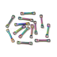Ion Plating(IP) 304 Stainless Steel Links Connector Charms, Flat Bar, Rainbow Color, 10x2x1mm, Hole: 1mm(STAS-Q323-07MC)