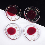 Transparent Resin Cabochons, with Gold Foil, Flat Round, Red, 32.5x30x4~4.5mm(X-CRES-S362-013B-01)