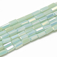 Electroplate Glass Beads Strands, Rainbow Plated, Imitation Jade Glass, Faceted Cuboid, Pale Turquoise, 4.5x2.5x2.5mm, Hole: 0.7mm, about 100pcs/strand, 18.11 inch(EGLA-Q101-B07)