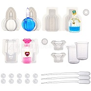 SUNNYCLUE Perfume Bottle Silicone Molds, Resin Casting Molds, For UV Resin, Epoxy Resin Jewelry Making, with Disposable Latex Finger Cots, Plastic Transfer Pipettes and Measuring Cup, Mixed Shapes, White, 50x40x13.5mm, 49x40x16mm, Inner Diameter: 4x41mm(DIY-SC0008-99)