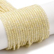 Electroplate Transparent Glass Beads Strands, Rainbow Plated, Faceted Round, Light Goldenrod Yellow, 2mm, Hole: 0.7mm, about 184~187pcs/strand, 14.45''(36.7cm)(GLAA-H021-01A-FR04)