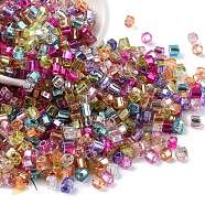 Glass Seed Beads, Silver Lined, Square, Colorful, 3~4x3x3mm, Hole: 1.2mm, about 6300pcs/pound(SEED-M011-01A-16)