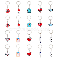 20Pcs Medical Theme Pattern PVC Plastic Pendants Keychain, with 304 Stainless Steel Findings, Mixed Color, 7~9cm, 10 style, 2pcs.style, 20pcs/set(KEYC-PH01458)